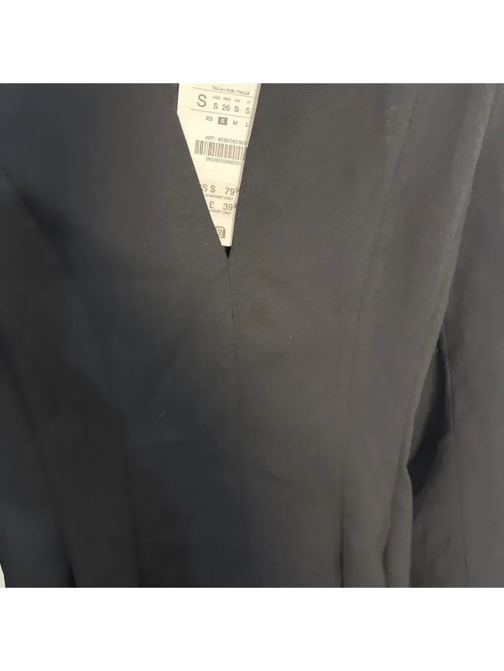 New Zara Black Flare‎ LS Bell Shoulder Bads Deep Vneck Small